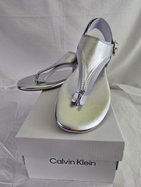 Calvin Klein Shoes - Calvin Klein Moraca2 Silver Metallic Flat Thong Sandals Size 7M New In Box NWT